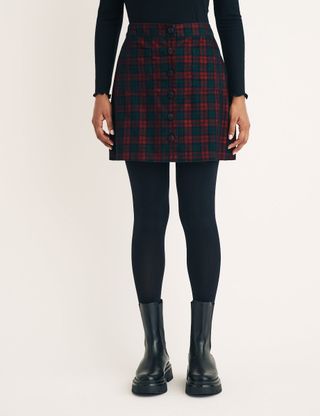 Tartan Check Cord Button Through Mini Skirt