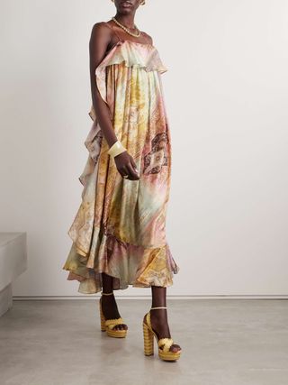 Tallow Ruffled Printed Silk Maxi Dress