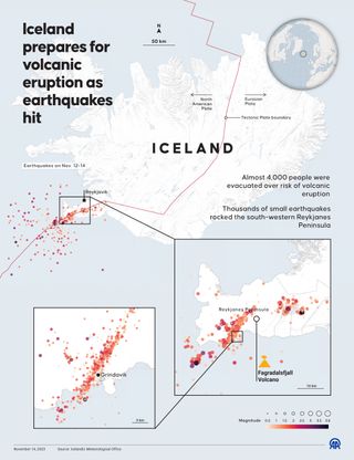 Infographic showing the seismic activity that has hit Iceland in recent weeks
