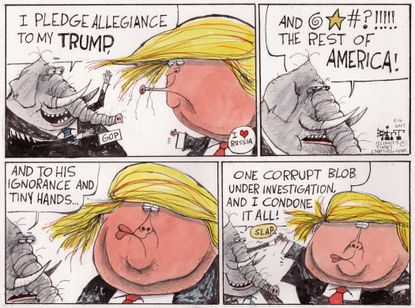 Political cartoon U.S. Trump Republican loyalty FBI investigation corruption