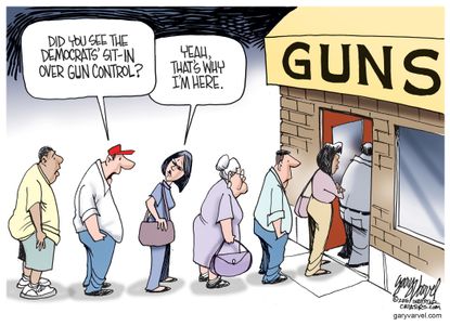 Political cartoon U.S. Gun buying store Democratic sit-in