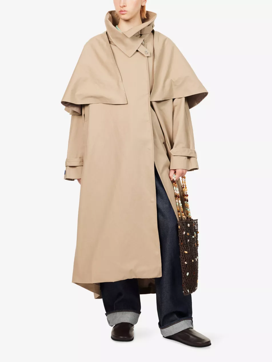 Funnel-Neck Cape Cotton-Canvas Trench Coat - Xs/s