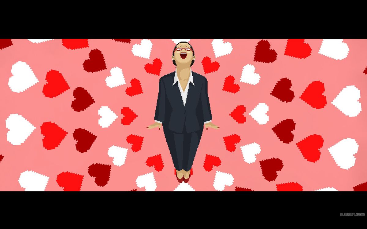 A woman surrounded by hearts, seemingly very happy