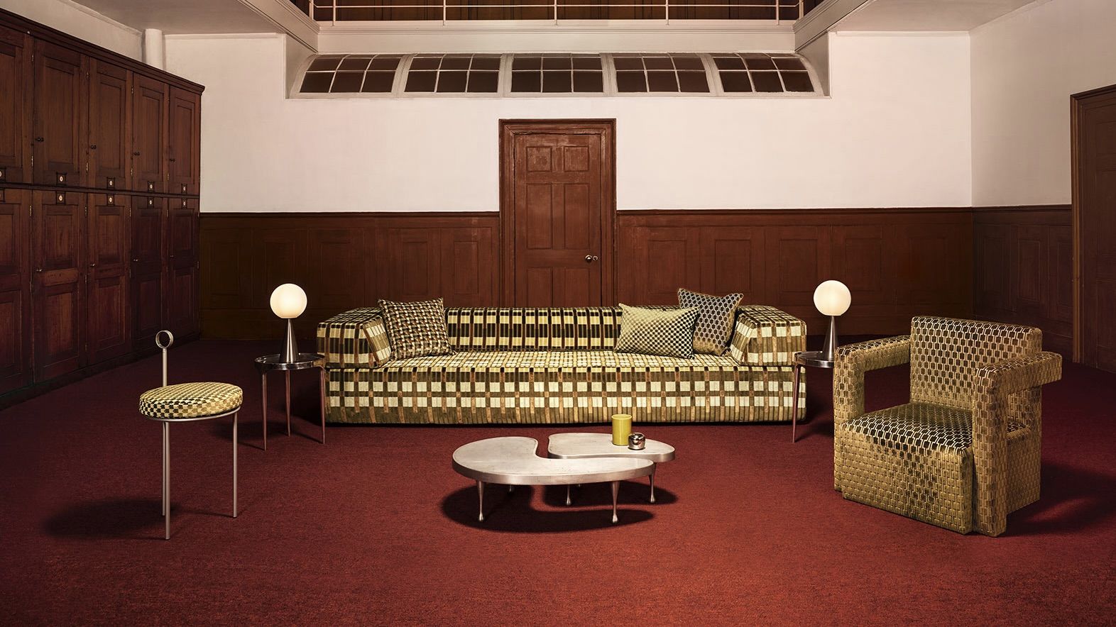 furniture upholstered in fabric inspired by London Underground