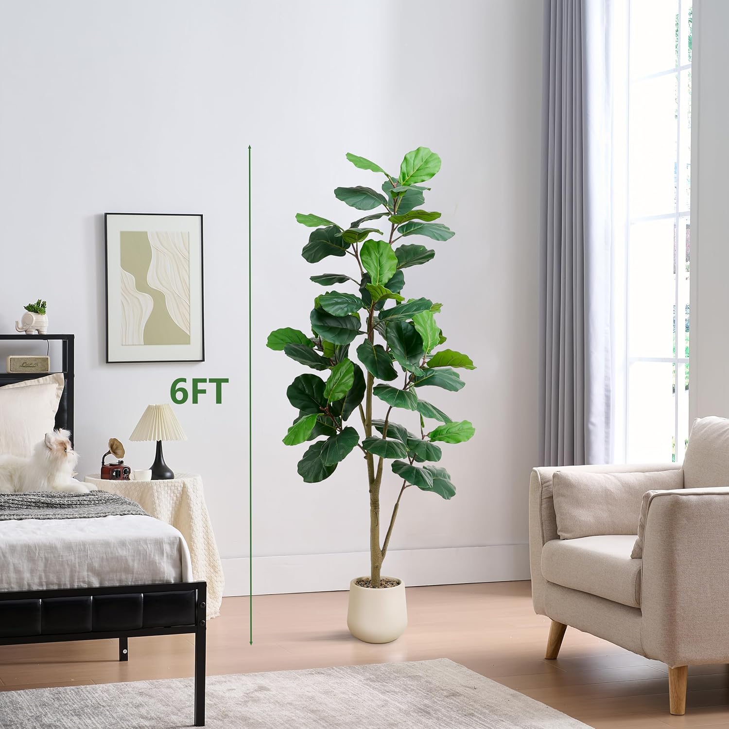 Txabl Artificial Fiddle Leaf Fig Tree 180 Cm Realistic Faux Ficus Lyrata Plant With Pot Large Fake Plants for Indoor Outdoor Home, Office, Living Room, Bathroom Decor