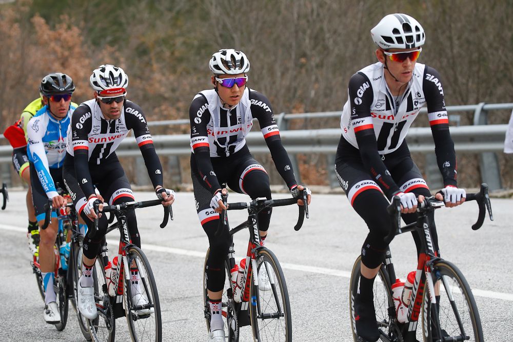 Team Sunweb's Chad Haga leads Wilco Kelderman and Tom Dumoulin during stage 4 at Tirreno-Adriatico