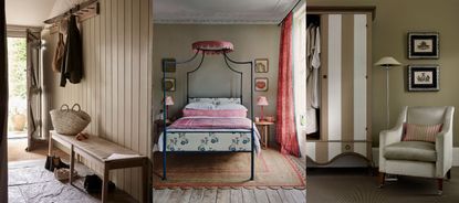 What color is khaki? Khaki decor, living room with khaki painted walls, pink and khaki bedroom, khaki paneled hallway