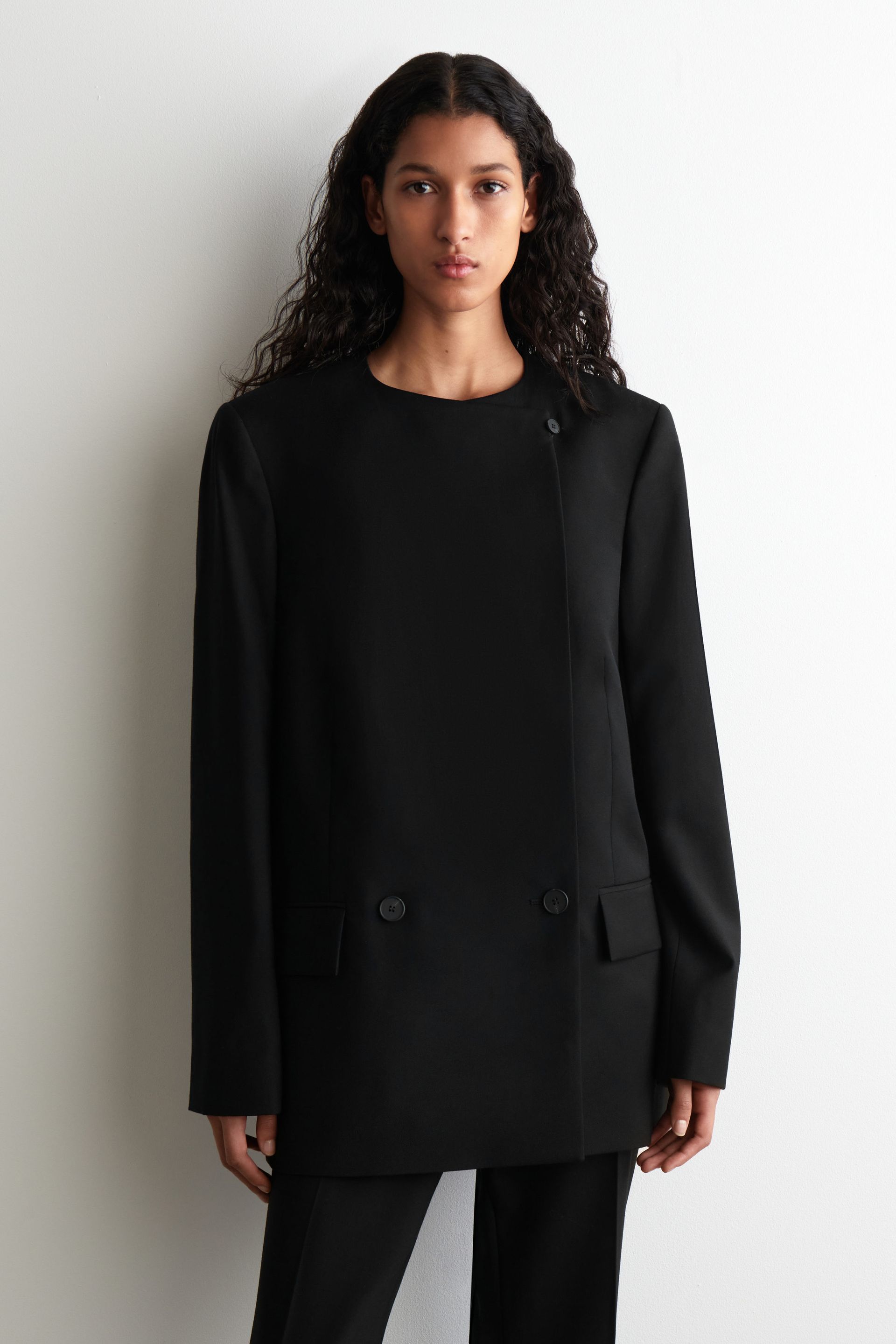 Structured Collarless Wool Blazer