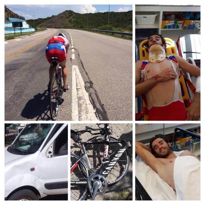 Daniel Moreno posted this photo montage on Twitter regarding his run-in with a car while on a training ride.