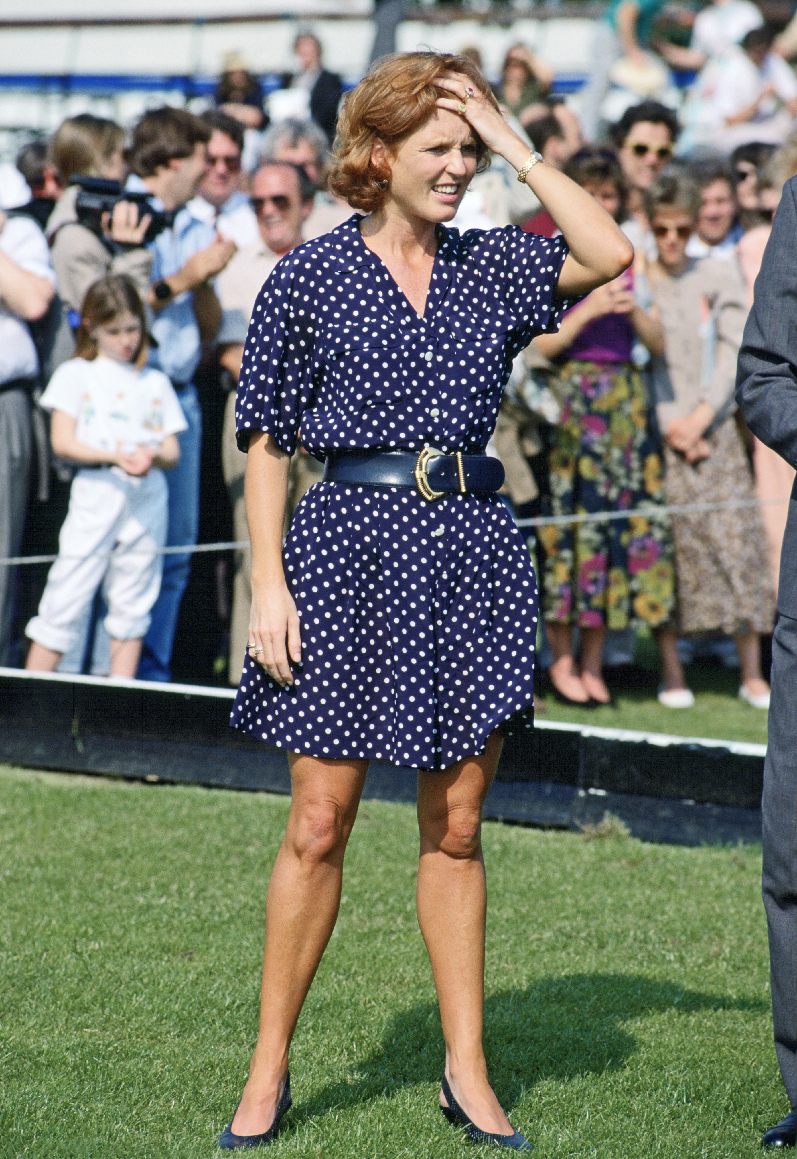 Sarah Ferguson wearing two different polka-dot outfits