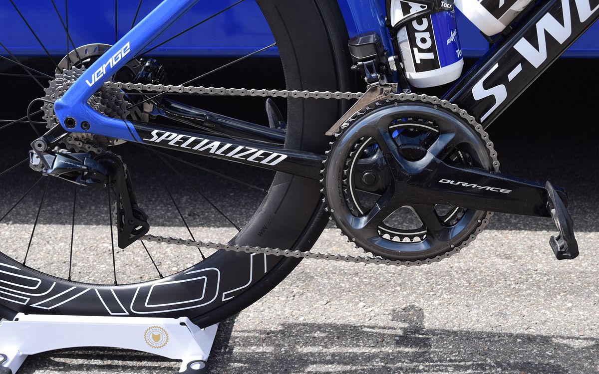 The Venge is paired with a Shimano Dura-Ace R9150 drivetrain