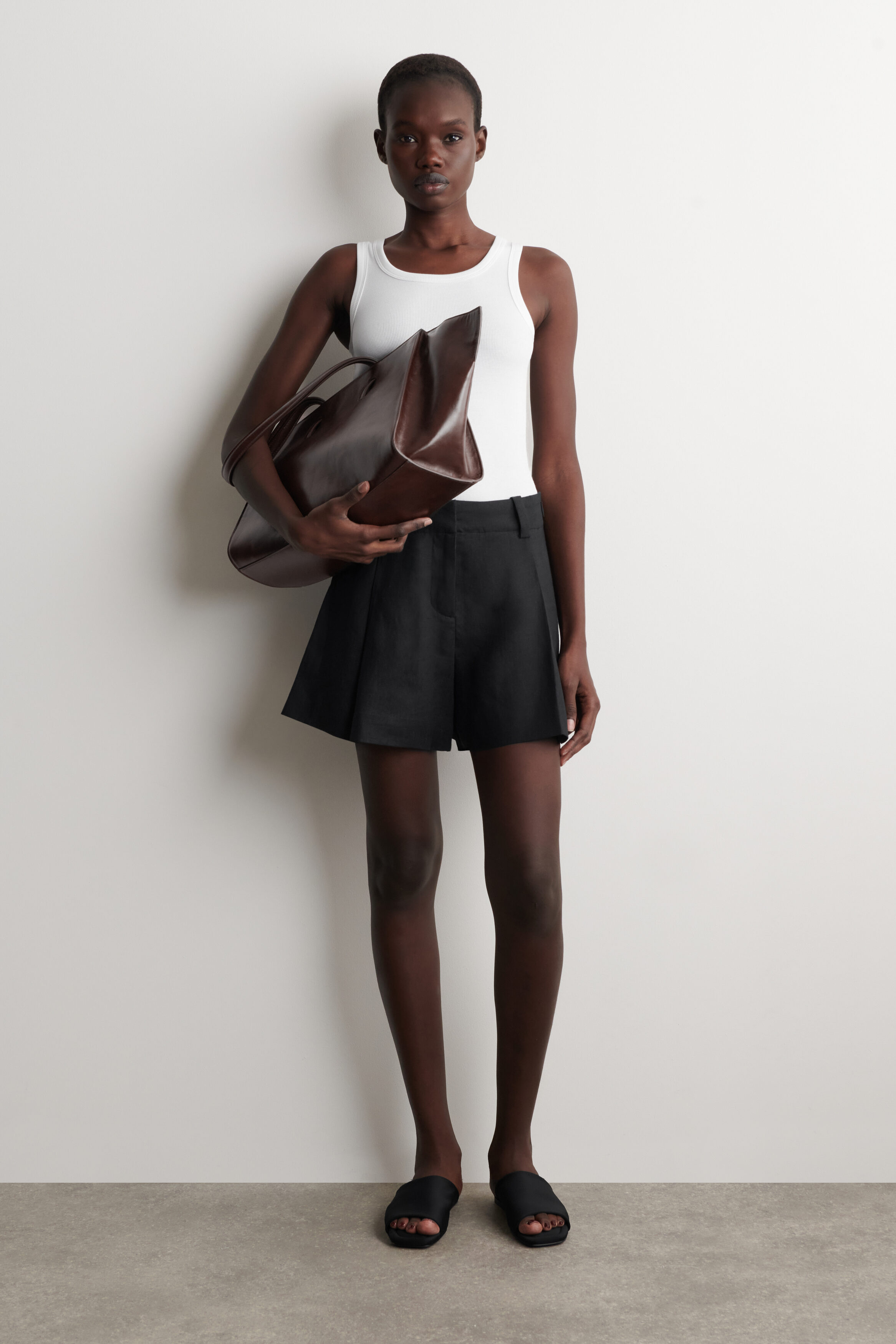 Pleated Belted Linen Shorts