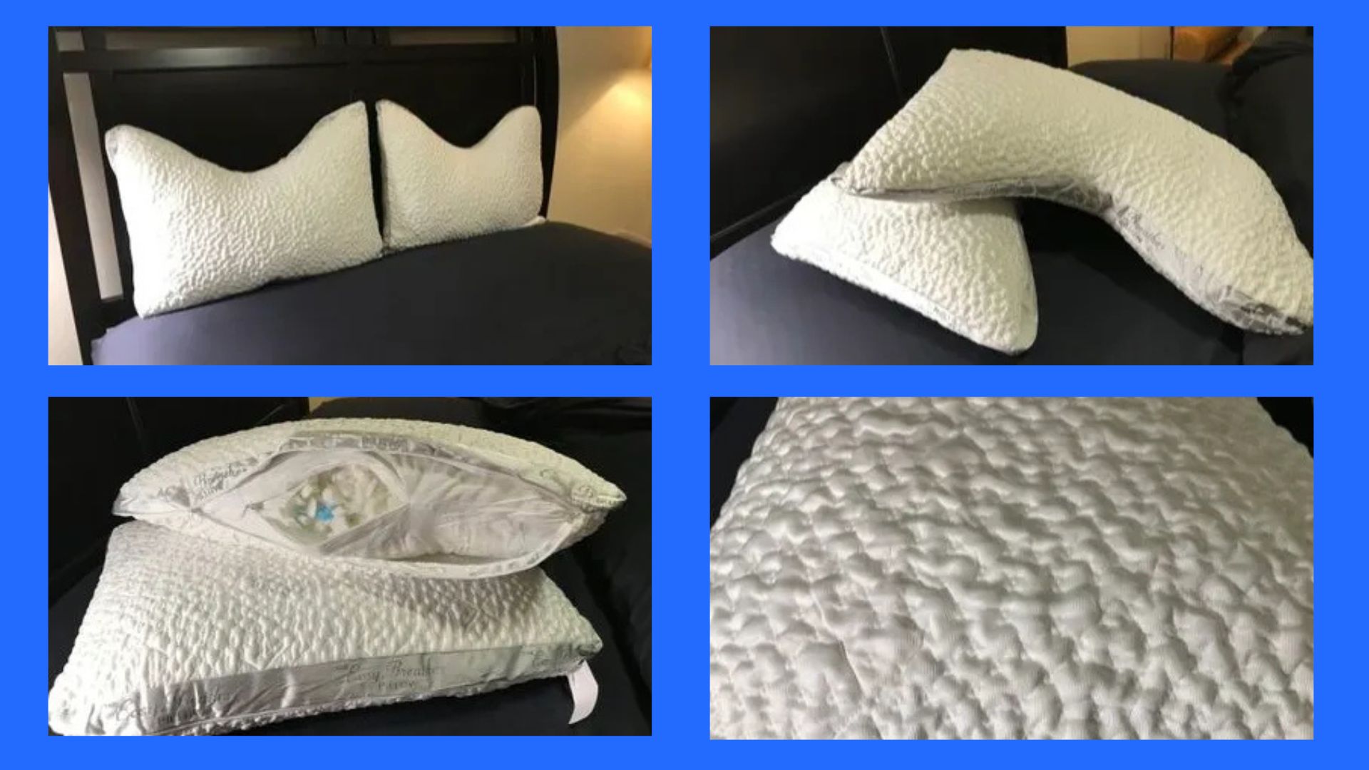A collage of the Nest Bedding Easy Breather Side Sleeper Pillow.