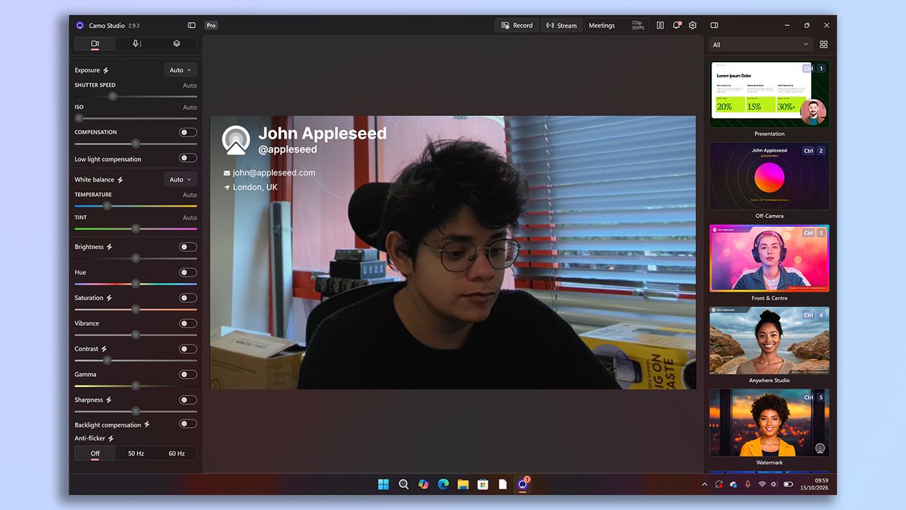 A screenshot of the Razer Kiyo V2 Pro's companion software