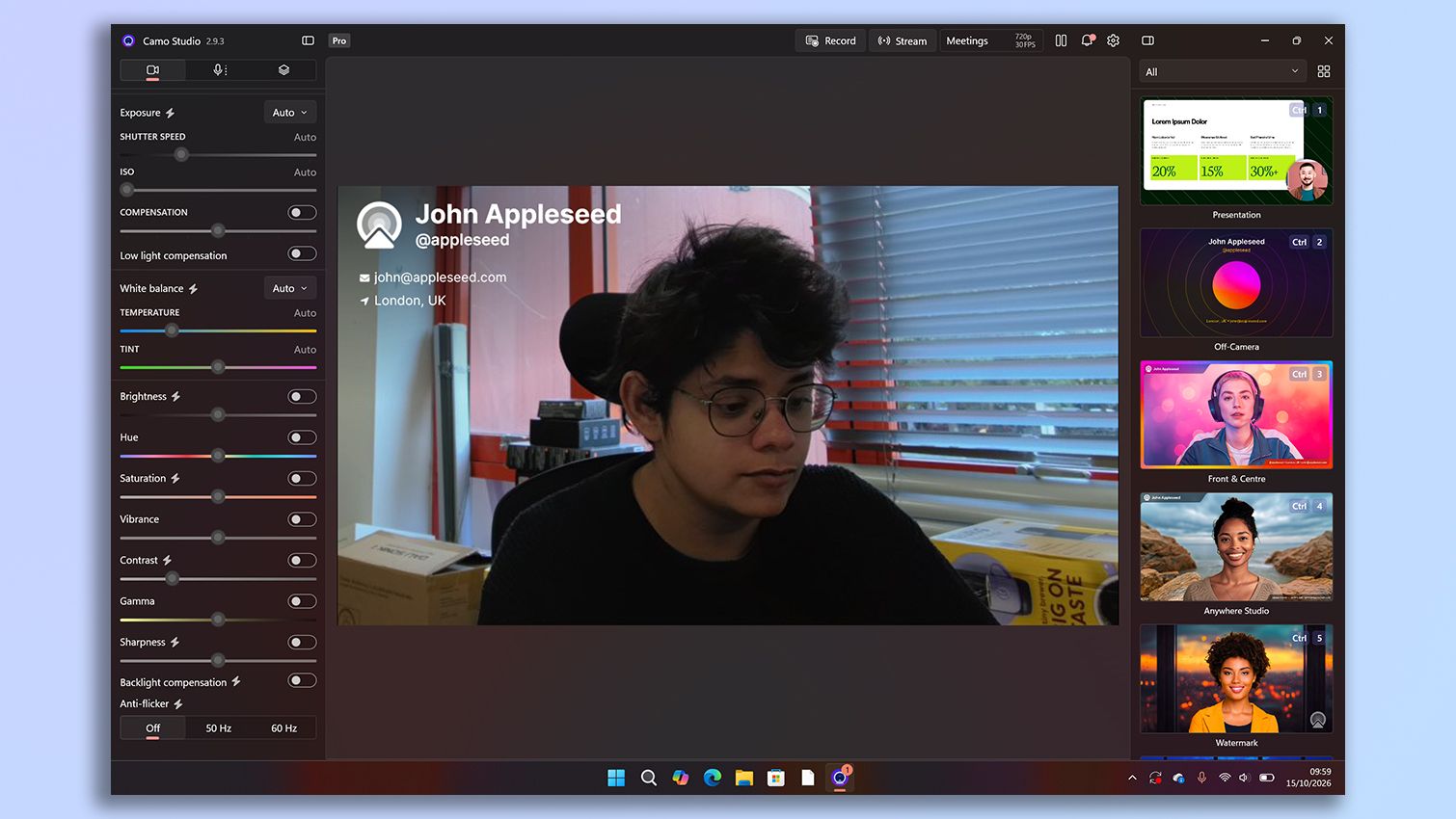 A screenshot of the Razer Kiyo V2 Pro's companion software