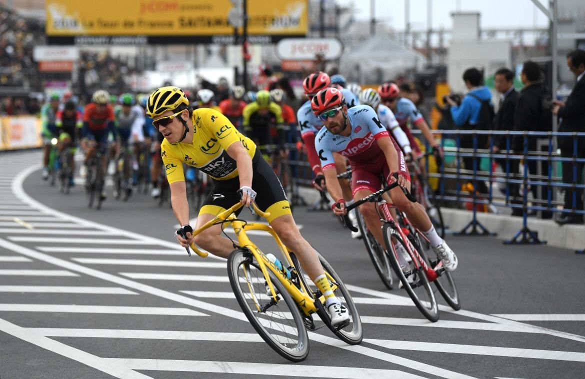 Geraint Thomas in his yellow jersey