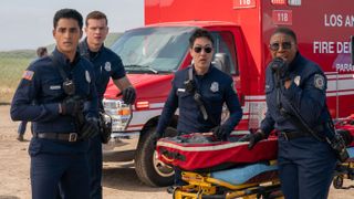 Anirudh Pisharody, Oliver Stark, Kenneth Choi and Aisha Hinds in 9-1-1 