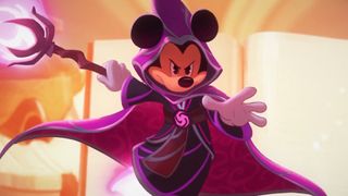 Mickey Mouse in full mage gear.