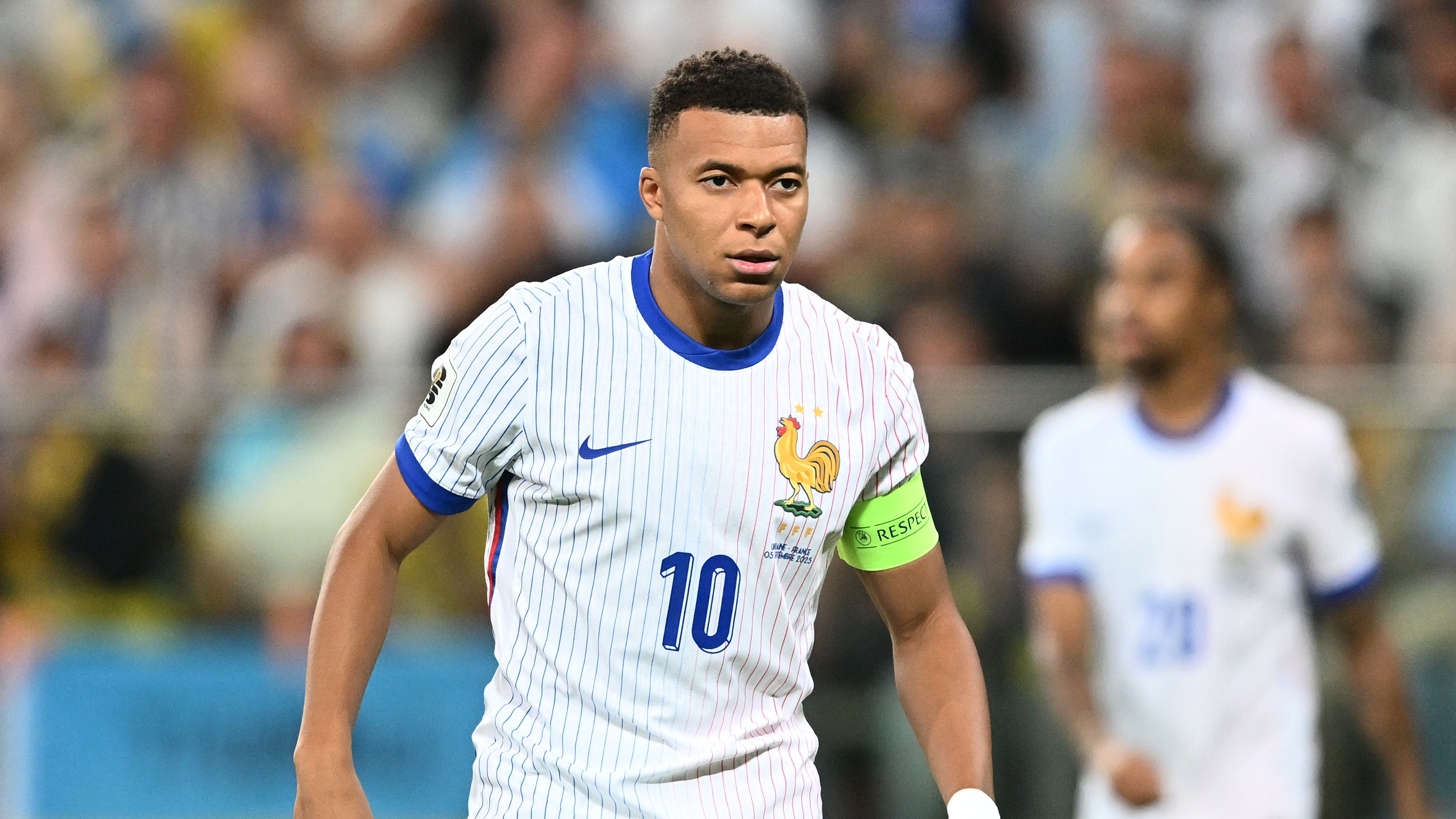 Kylian Mbappe of France looks on during the FIFA World Cup 2026 qualifier match between Ukraine and France at Tarczynski Arena on September 05, 2025 in Wroclaw, Poland. 