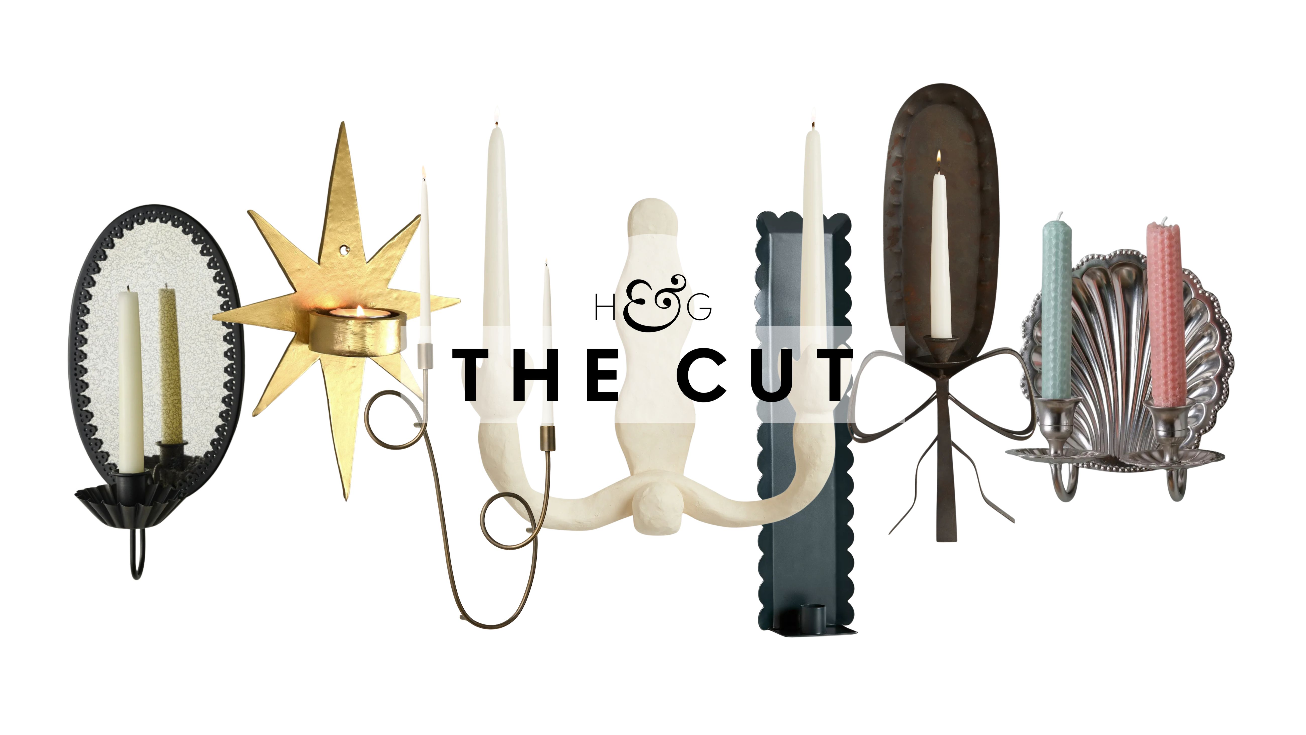 Curation of candle sconces, featuring styles that span mirrored antique revivals and Art Deco stars to modern scallops and swiggles.