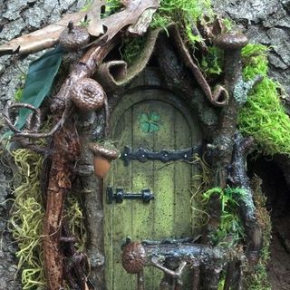 door cover with leaves and grass looks rustic