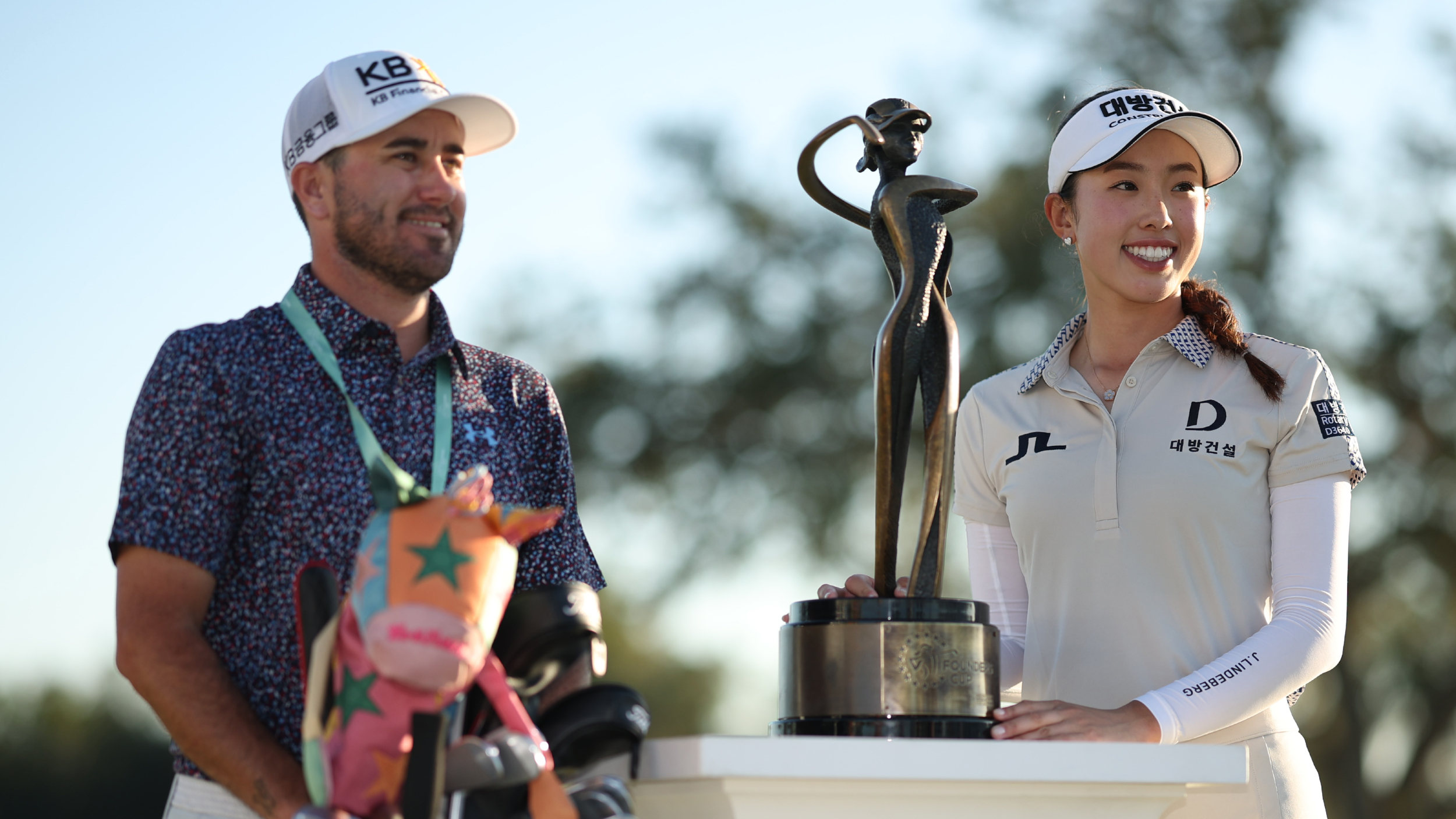 Yealimi Noh and her caddie with the Founders Cup