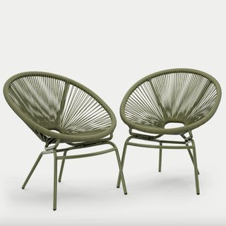 Set of green woven rope chairs