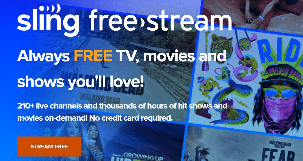 Página del sitio web de Sling TV para su oferta de transmisión gratuita