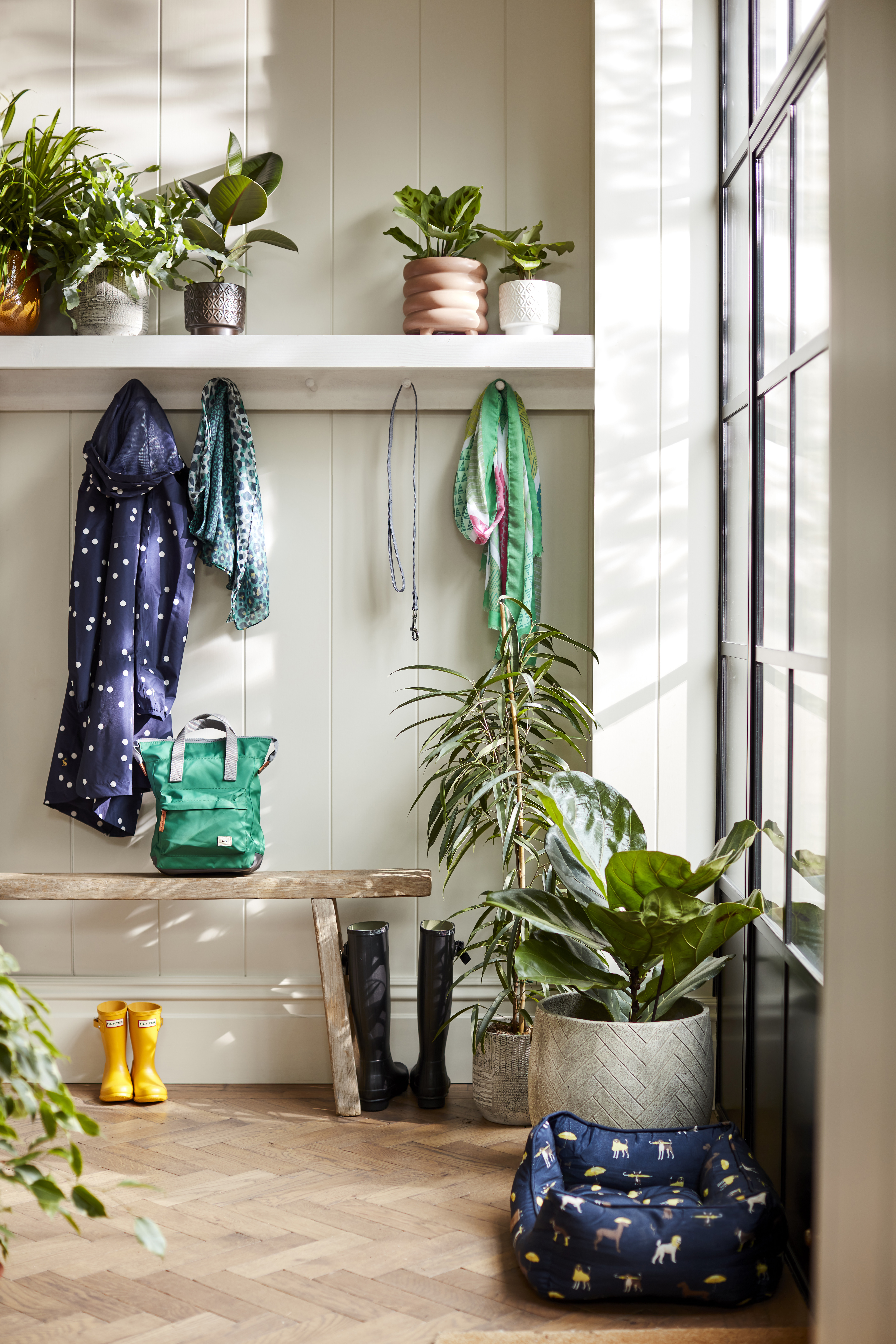 small hallway idea with a storage shelf