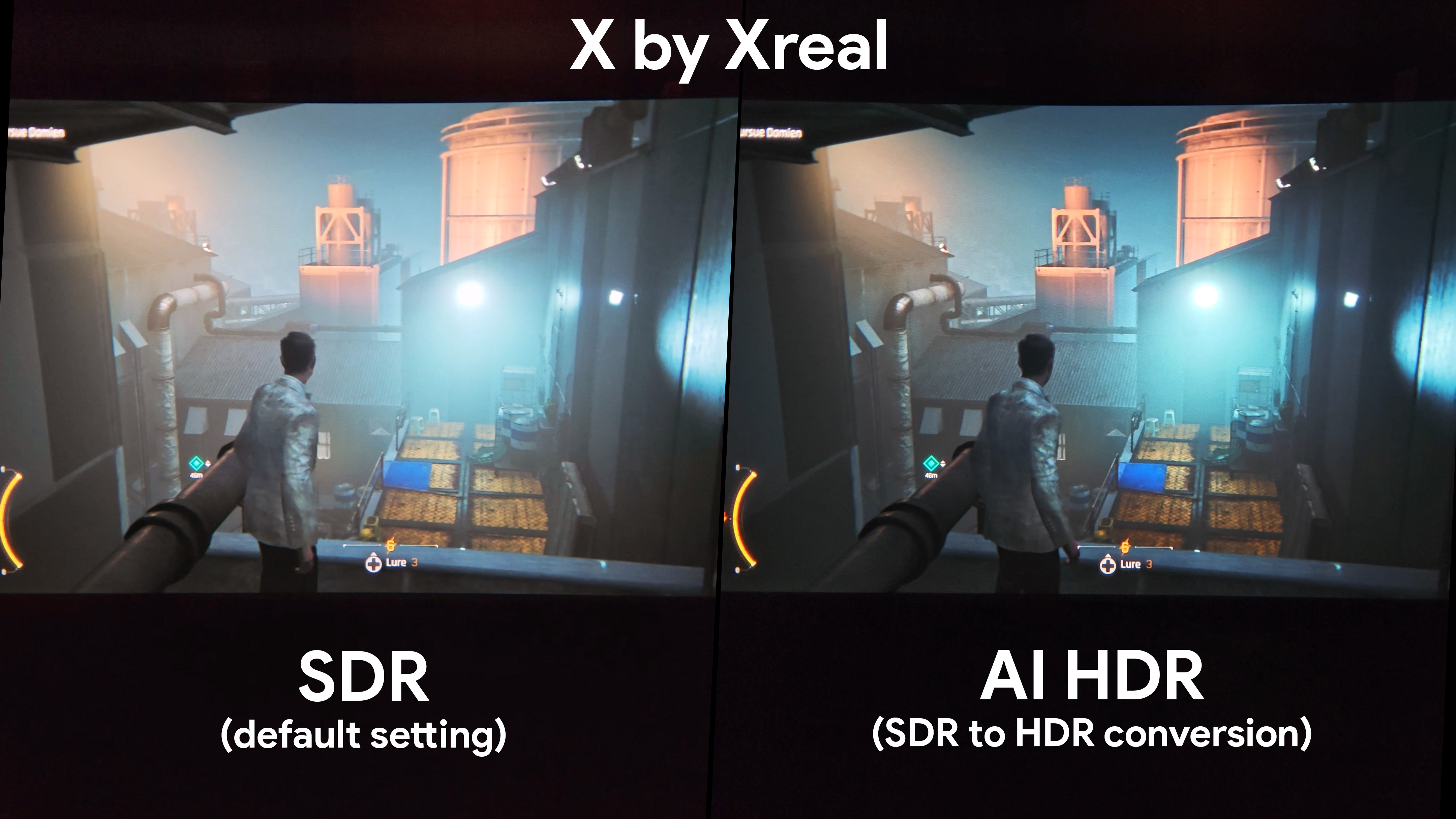 Comparing X by Xreal's SDR and AI-HDR modes using 007 First Light on a Steam Deck
