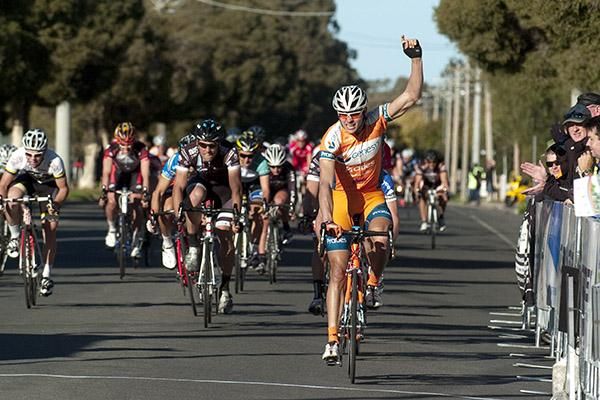 Steele Von Hoff (Genesys Wealth Advisers) powers to the line to win stage two of the tour in Cobram.