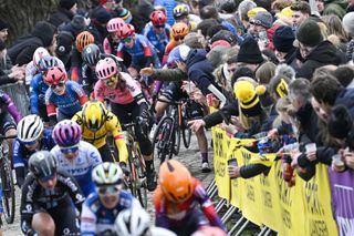 The peloton on the Koppenberg at the Tour of Flanders 2023