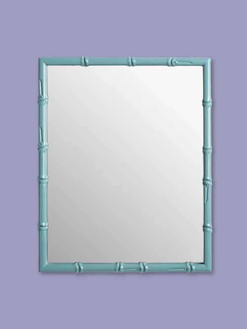 Bamboo Effect Blue Wooden Wall Mirror 