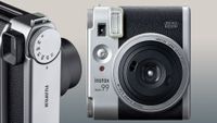 Instax Mini 99 Silver front and close-up on a grey background