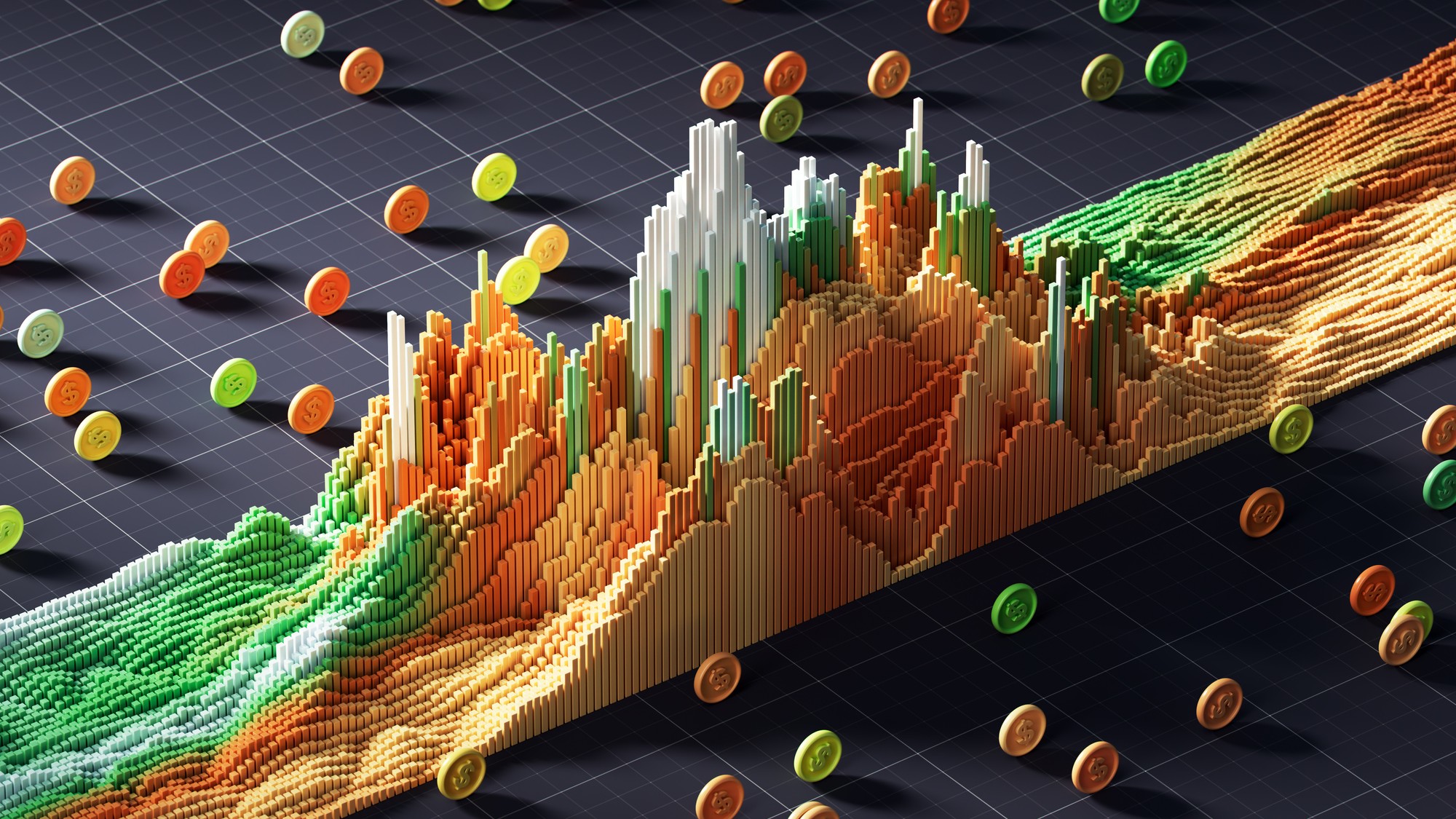 Colorful bar graph showing investment growth and financial data analysis 