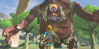 Link fights a cyclops in Breath of the Wild.