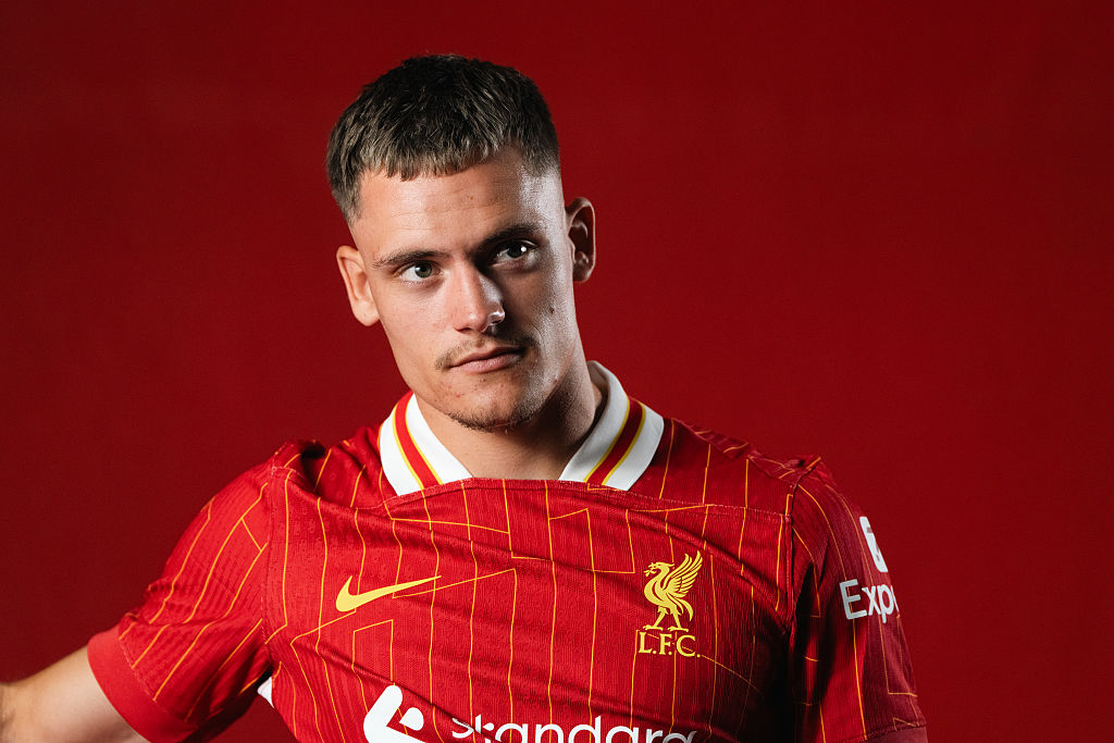 The 100 most expensive football transfers of all time: Florian Wirtz is unveiled as a Liverpool player after his signing at AXA Training Centre on June 20, 2025 in Kirkby, England.