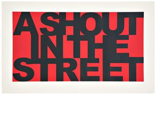 Big black font writing 'A SHOUT IN THE STREET'