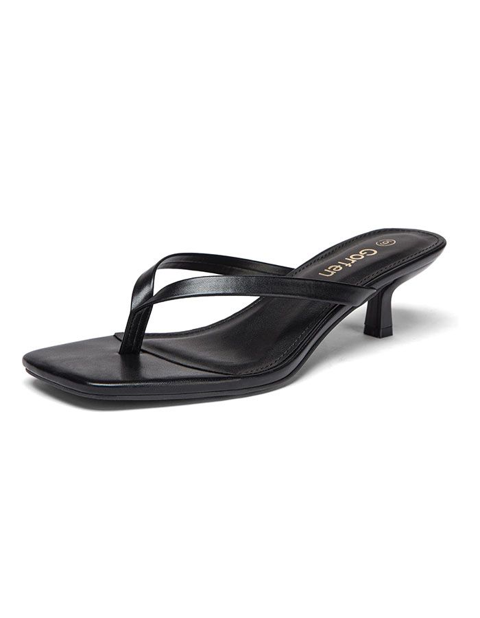 Gorfen Women's Kitten Heel Flip Flop Sandals Square Toe Cushioned Thong Heeled Sandals Black Size 9