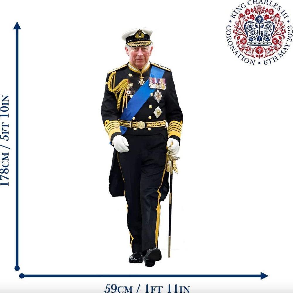 lifesize cutout of King Charles coronation decoration