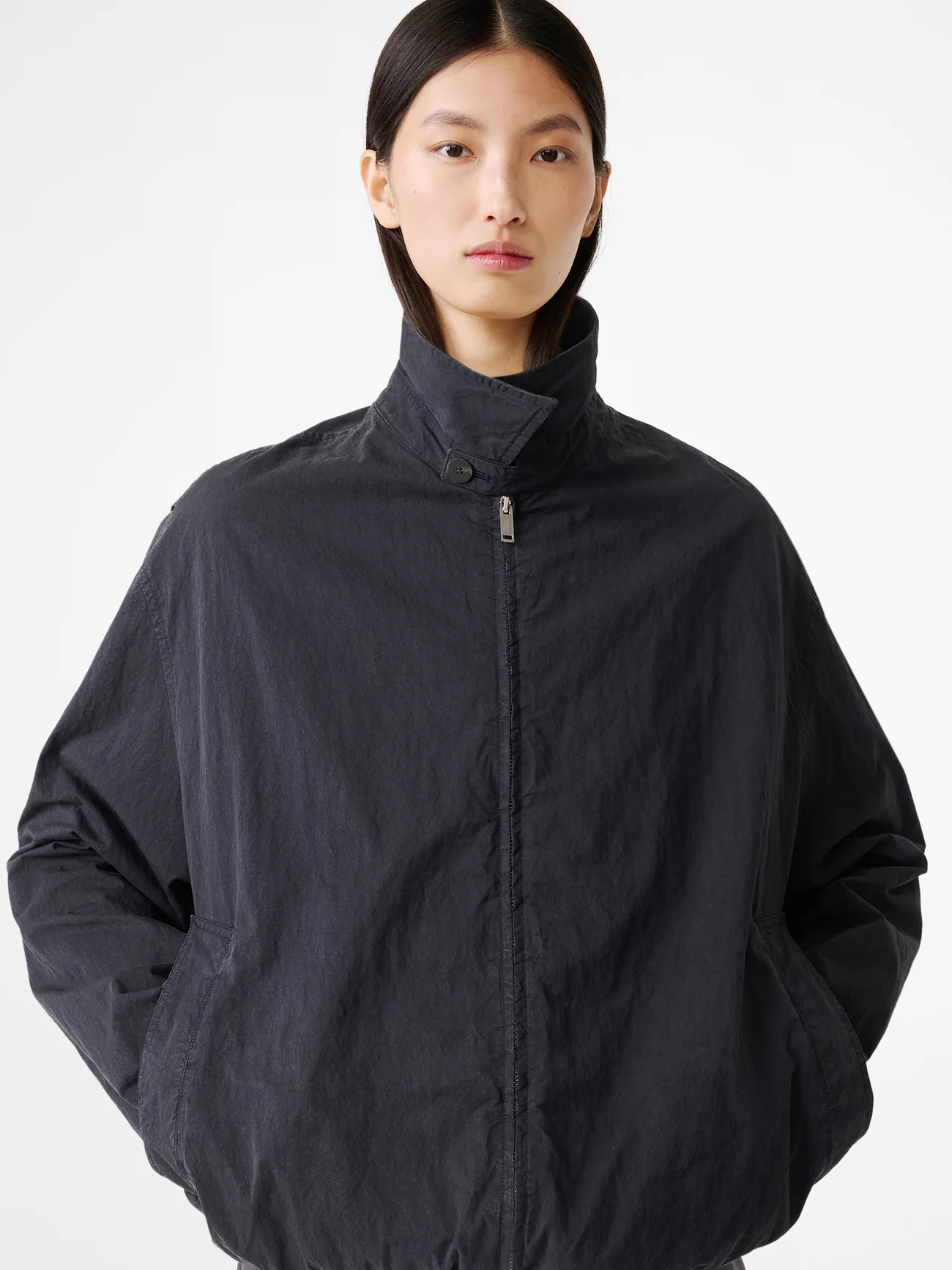 Studio Nicholson navy funnel neck jacket