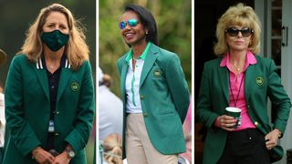 Three female members of Augusta wearing their green jackets