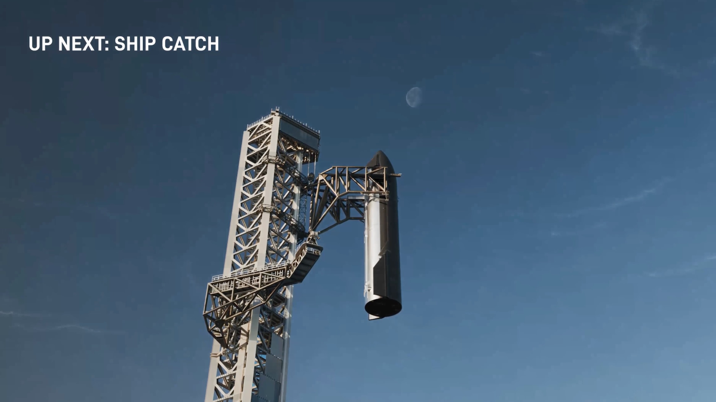 Artist's illustration of SpaceX catching the upper stage of its Starship megarocket, something the company expects to do on the vehicle's 15th test flight. 