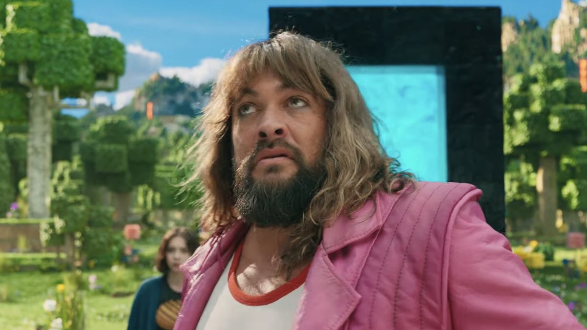 Jaon Momoa looking shocked in the Minecraft movie teaser