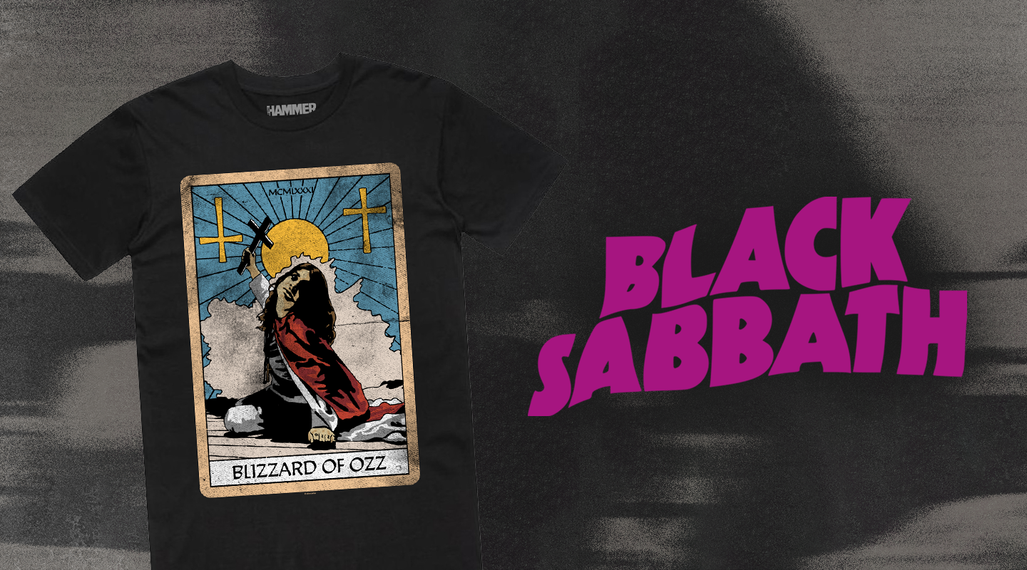 Ozzy Osbourne Blizzard Of Ozz t-shirt next to the Black Sabbath logo