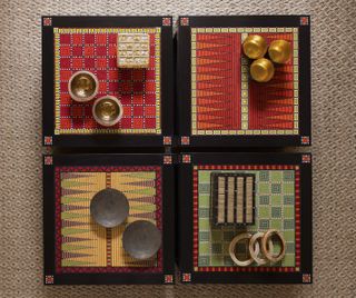 Colourful chess and backgammon tables from above