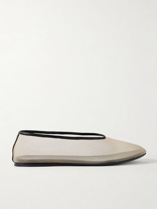 Marcy Leather-Trimmed Mesh Ballet Flats
