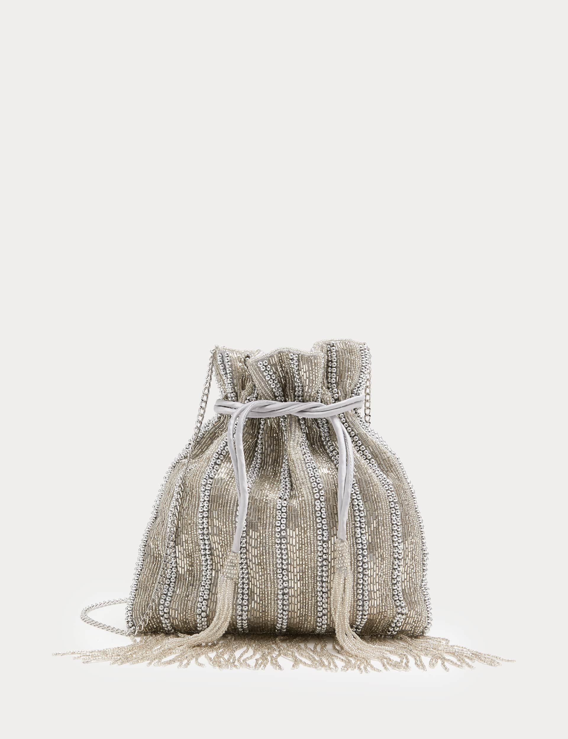 Beaded Tassel Drawstring Shoulder Bag