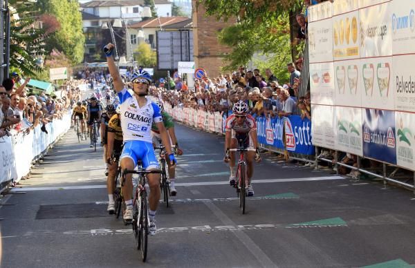 Enrico Battalgin (Colnago CSF-Inox) can't hide his delight on crossing the line.
