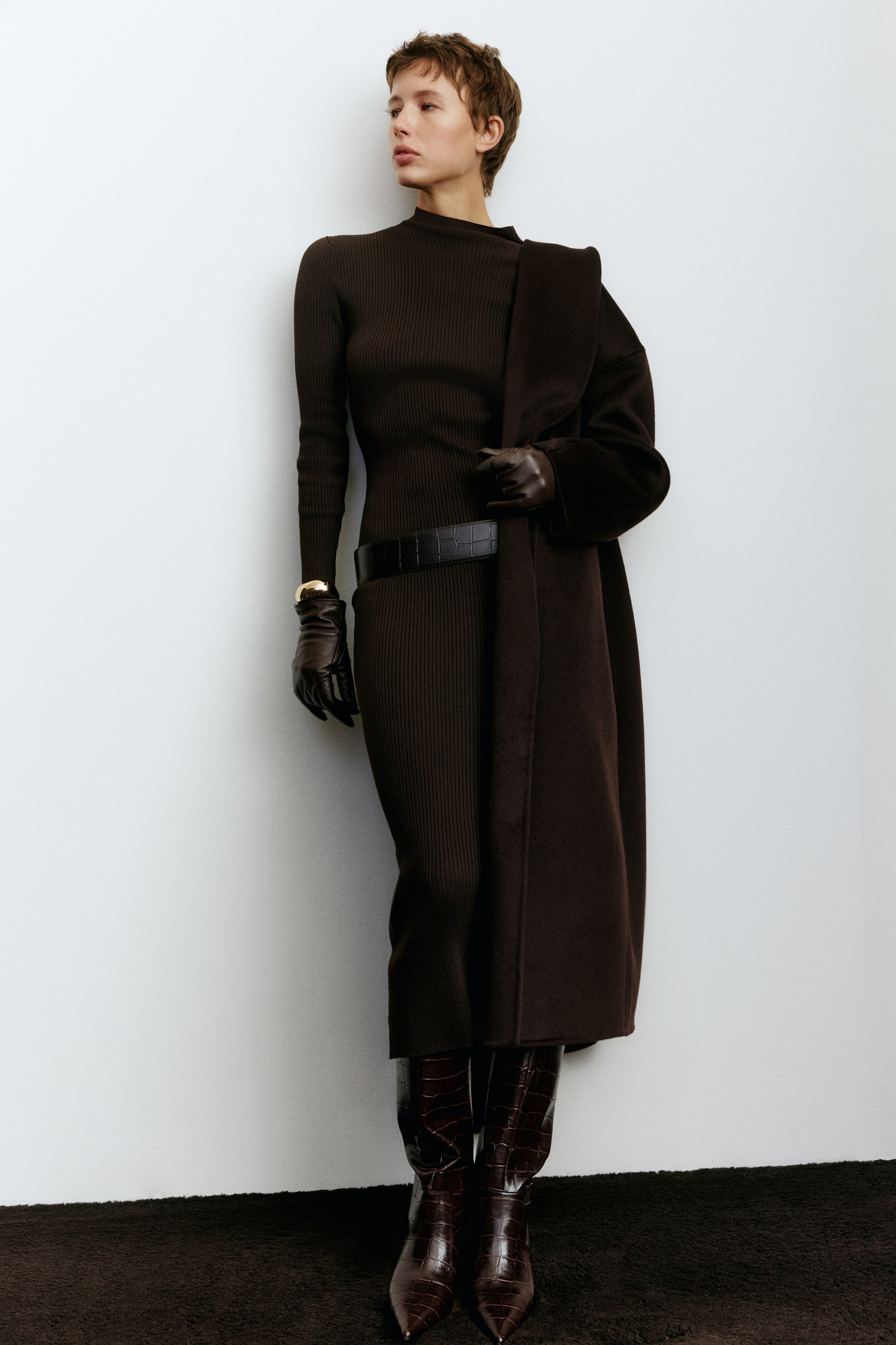 Rib-Knit Turtleneck Dress - Mole